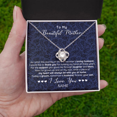 Love Knot Necklace | Personalized To My Beautiful Mother Necklace From Son On My Wedding Day Mother Of The Groom For Mom Wedding Day Jewelry Customized Gift Box Message Card | siriusteestore