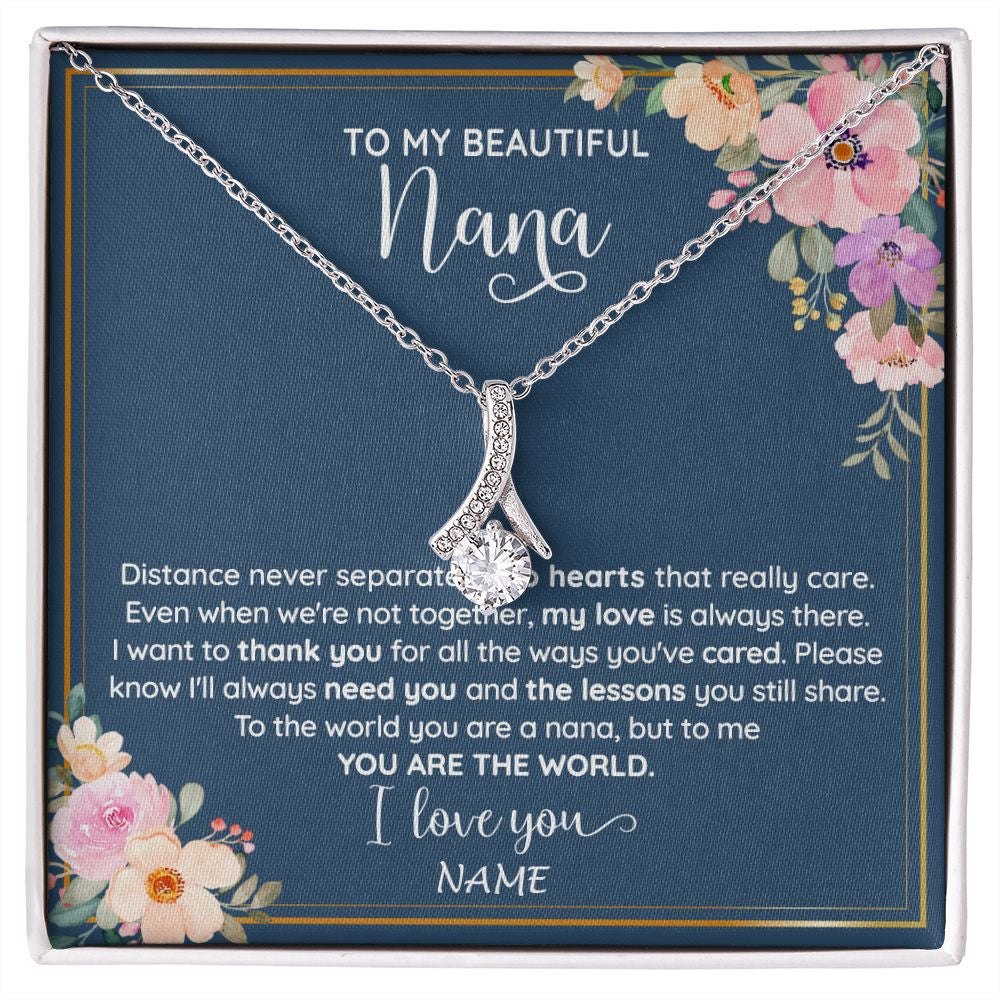 Alluring Beauty Necklace | Personalized To My Beautiful Nana Necklace From Grandkids Granddaughter You Are The World Nana Birthday Mothers Day Christmas Customized Gift Box Message Card | siriusteestore