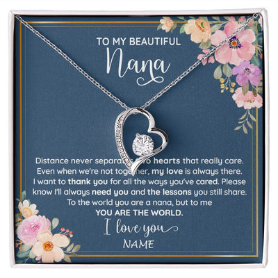 Forever Love Necklace | Personalized To My Beautiful Nana Necklace From Grandkids Granddaughter You Are The World Nana Birthday Mothers Day Christmas Customized Gift Box Message Card | siriusteestore