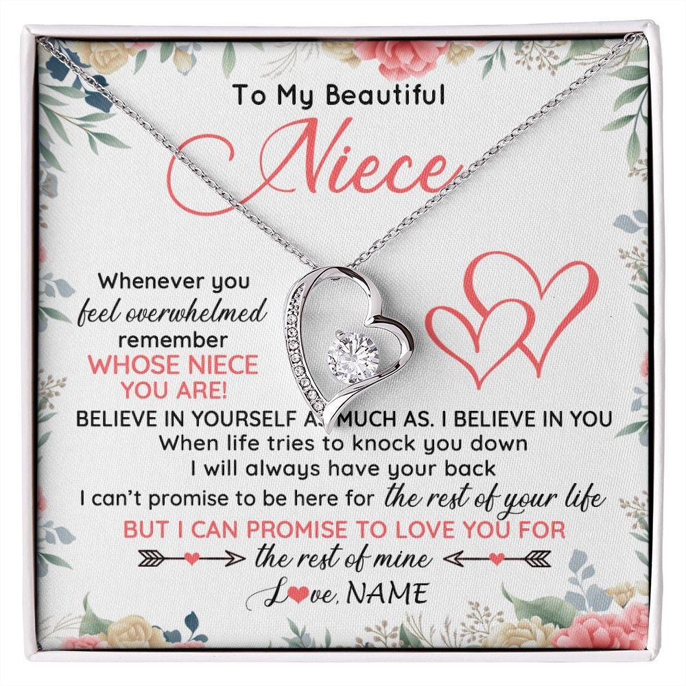 Forever Love Necklace | Personalized To My Beautiful Niece Necklace From Aunt Uncle Auntie Believe In You Niece Birthday Graduation Christmas Jewelry Customized Gift Box Message Card | siriusteestore