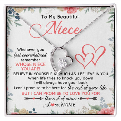 Forever Love Necklace | Personalized To My Beautiful Niece Necklace From Aunt Uncle Auntie Believe In You Niece Birthday Graduation Christmas Jewelry Customized Gift Box Message Card | siriusteestore