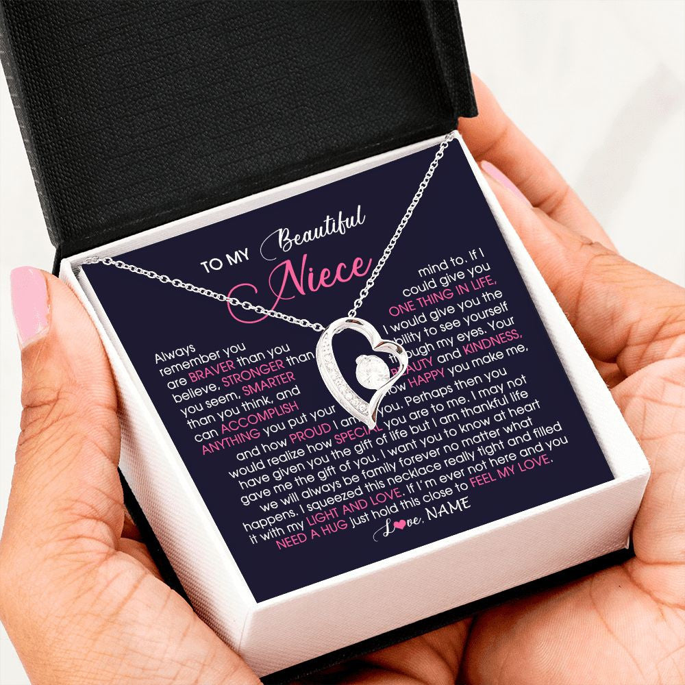 Forever Love Necklace | Personalized To My Beautiful Niece Necklace From Aunt Uncle Auntie Feel My Love Niece Birthday Christmas Graduation Jewelry Customized Gift Box Message Card | siriusteestore