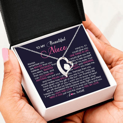 Forever Love Necklace | Personalized To My Beautiful Niece Necklace From Aunt Uncle Auntie Feel My Love Niece Birthday Christmas Graduation Jewelry Customized Gift Box Message Card | siriusteestore