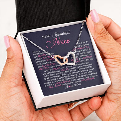 Interlocking Hearts Necklace | Personalized To My Beautiful Niece Necklace From Aunt Uncle Auntie Feel My Love Niece Birthday Christmas Graduation Jewelry Customized Gift Box Message Card | siriusteestore