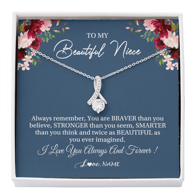 Alluring Beauty Necklace | Personalized To My Beautiful Niece Necklace From Aunt Uncle Braver Stronger Smarter Niece Pendant Jewelry Birthday Graduation Christmas Customized Message Card | siriusteestore