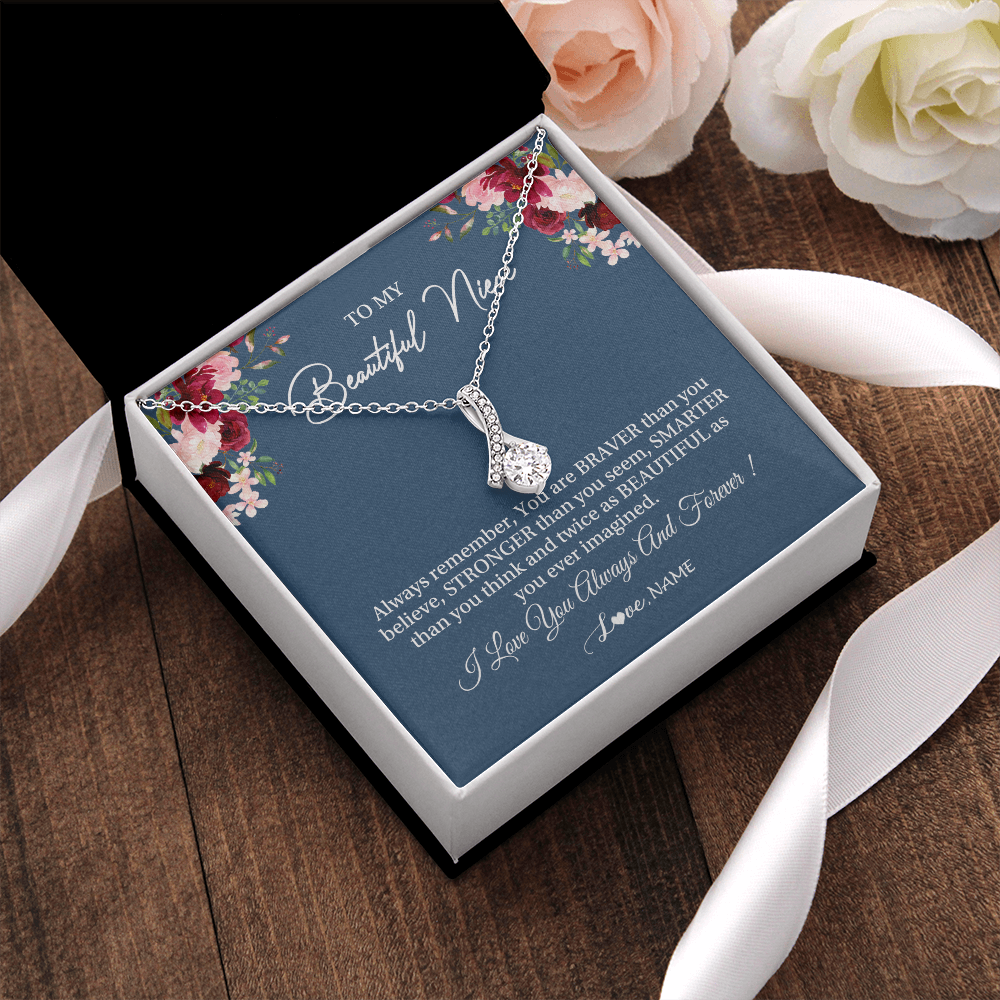 Alluring Beauty Necklace | Personalized To My Beautiful Niece Necklace From Aunt Uncle Braver Stronger Smarter Niece Pendant Jewelry Birthday Graduation Christmas Customized Message Card | siriusteestore