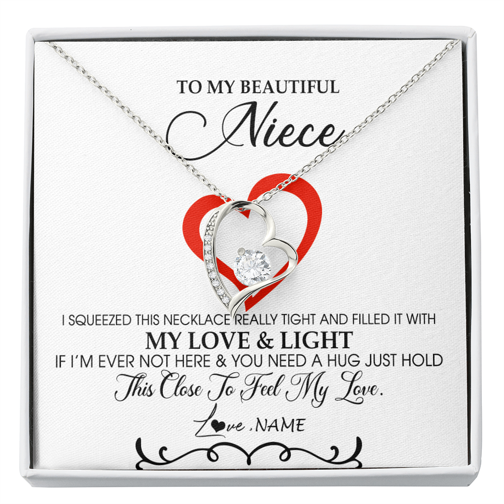 Forever Love Necklace | Personalized To My Beautiful Niece Necklace From Aunt Uncle Filled With My Love and Light Niece Pendant Jewelry Birthday Christmas Customized Message Card | siriusteestore