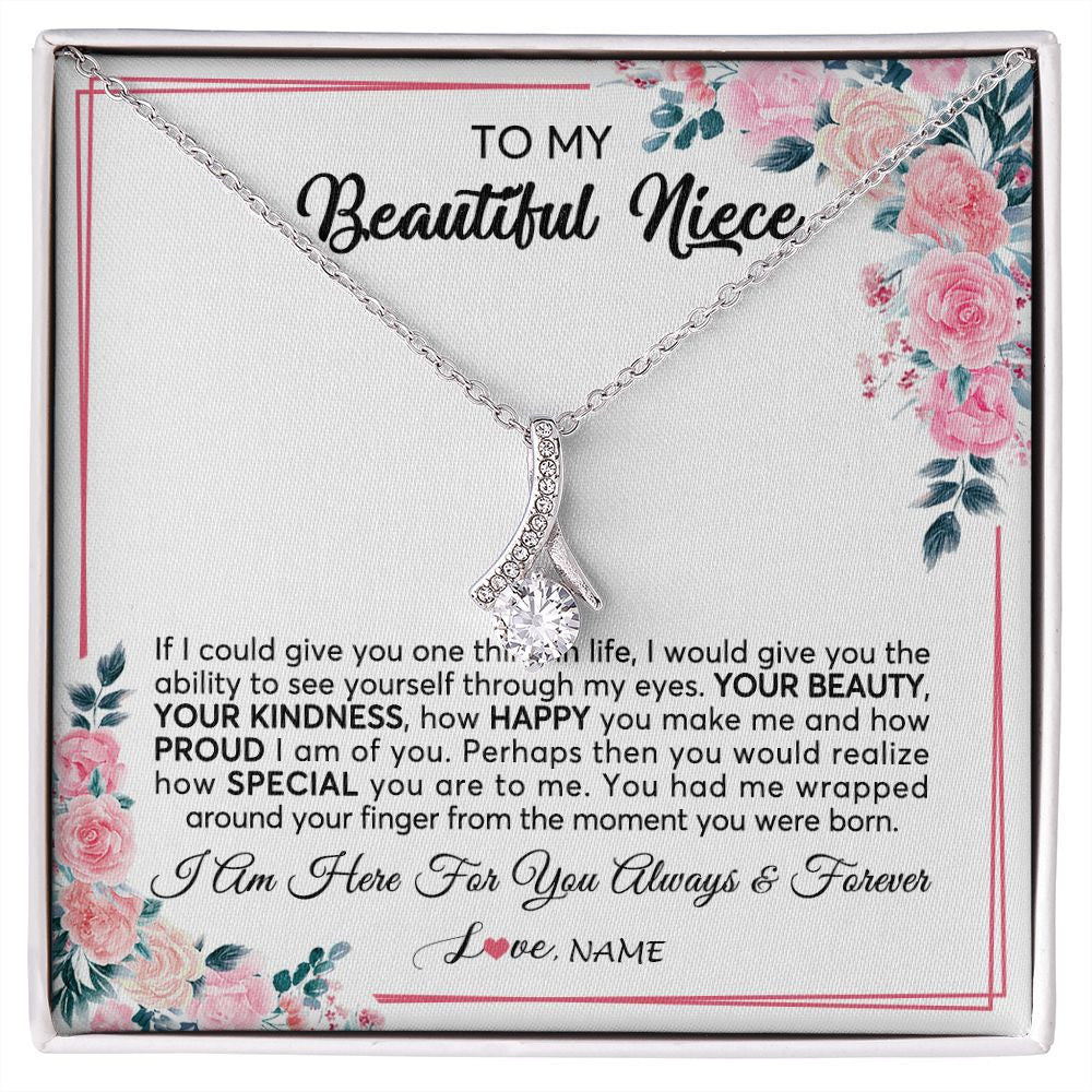 Alluring Beauty Necklace | Personalized To My Beautiful Niece Necklace From Aunt Uncle I Am Here For You Floral Niece Jewelry Pendant Birthday Christmas Customized Message Card | siriusteestore