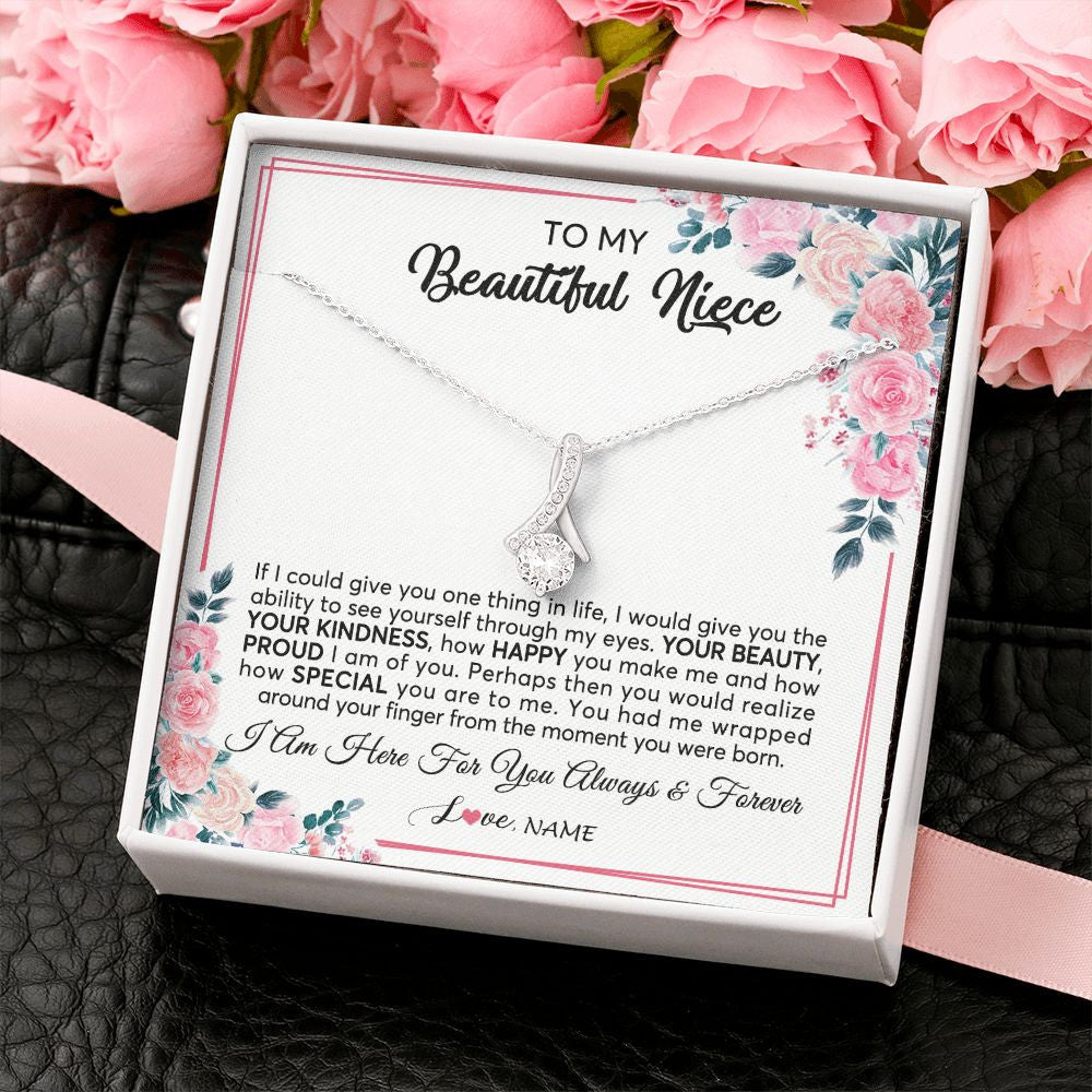 Alluring Beauty Necklace | Personalized To My Beautiful Niece Necklace From Aunt Uncle I Am Here For You Floral Niece Jewelry Pendant Birthday Christmas Customized Message Card | siriusteestore