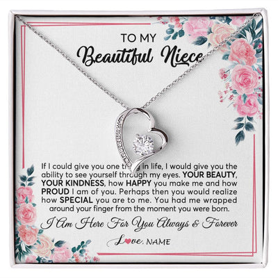 Forever Love Necklace | Personalized To My Beautiful Niece Necklace From Aunt Uncle I Am Here For You Floral Niece Jewelry Pendant Birthday Christmas Customized Message Card | siriusteestore