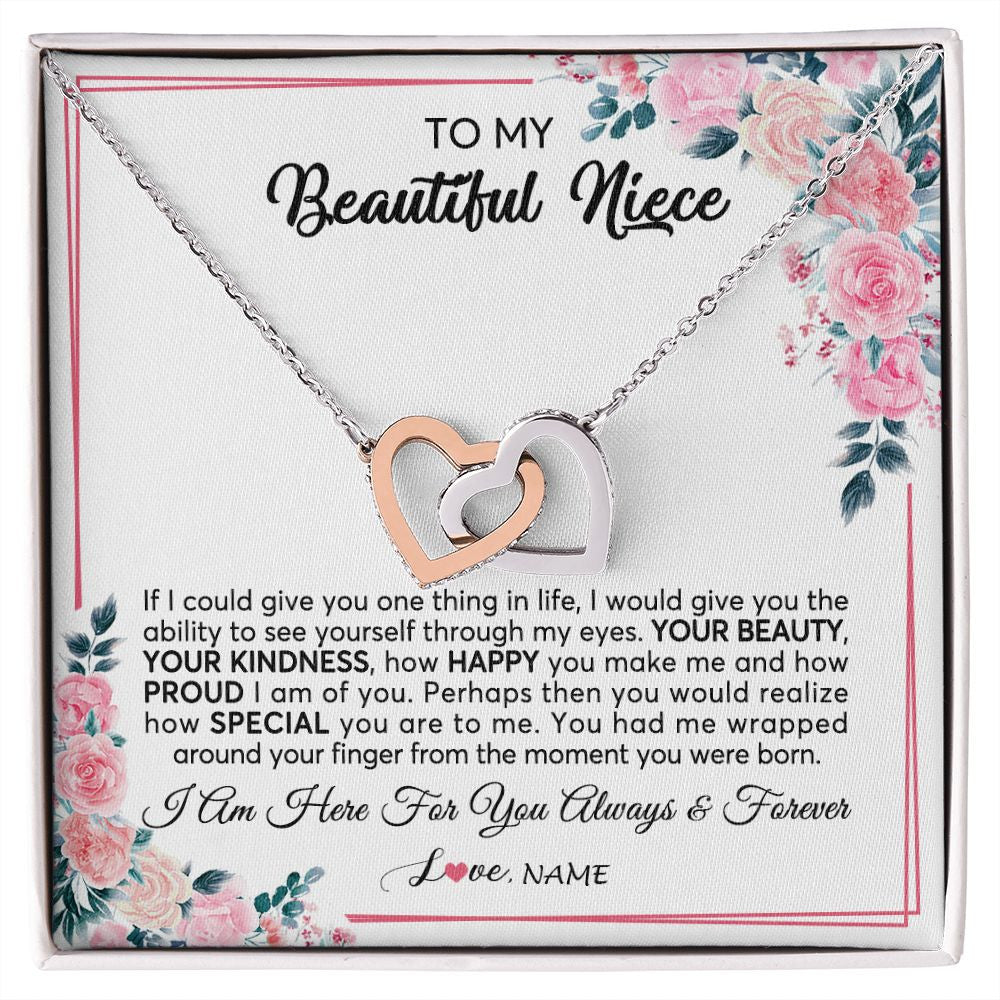 Interlocking Hearts Necklace | Personalized To My Beautiful Niece Necklace From Aunt Uncle I Am Here For You Floral Niece Jewelry Pendant Birthday Christmas Customized Message Card | siriusteestore