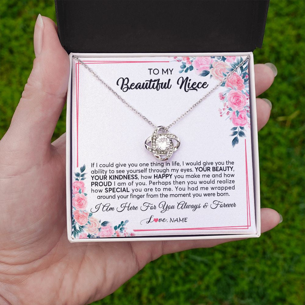Love Knot Necklace | Personalized To My Beautiful Niece Necklace From Aunt Uncle I Am Here For You Floral Niece Jewelry Pendant Birthday Christmas Customized Message Card | siriusteestore