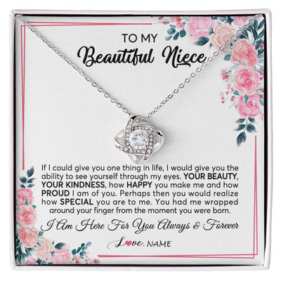 Love Knot Necklace | Personalized To My Beautiful Niece Necklace From Aunt Uncle I Am Here For You Floral Niece Jewelry Pendant Birthday Christmas Customized Message Card | siriusteestore