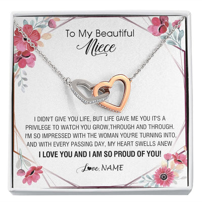 Interlocking Hearts Necklace | Personalized To My Beautiful Niece Necklace from Aunt Auntie Life Gave Me You Niece Birthday Thanksgiving Graduation Christmas Customized Gift Box Message Card | siriusteestore