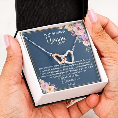 Interlocking Hearts Necklace | Personalized To My Beautiful Nonna Necklace From Grandkids Granddaughter You Are The World Nonna Birthday Mothers Day Jewelry Customized Gift Box Message Card | siriusteestore