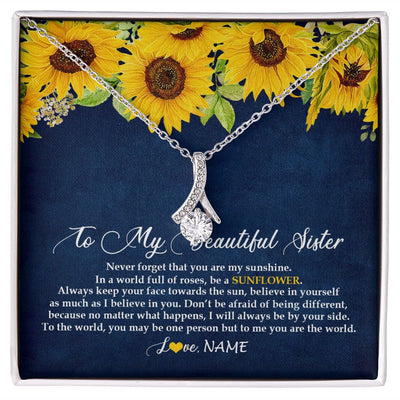 Alluring Beauty Necklace | Personalized To My Beautiful Sister Necklace From Sister Brother Be A Sunflower My Sunshine Sister Birthday Christmas Customized Gift Box Message Card | siriusteestore