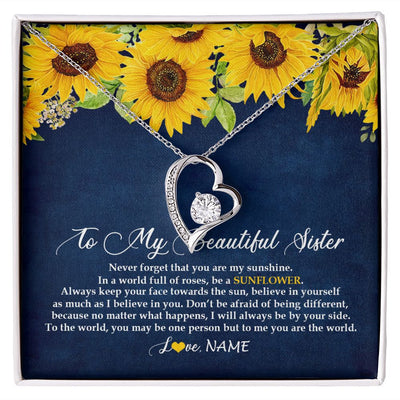 Forever Love Necklace | Personalized To My Beautiful Sister Necklace From Sister Brother Be A Sunflower My Sunshine Sister Birthday Christmas Customized Gift Box Message Card | siriusteestore