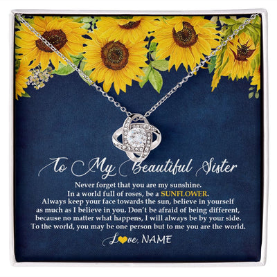 Love Knot Necklace | Personalized To My Beautiful Sister Necklace From Sister Brother Be A Sunflower My Sunshine Sister Birthday Christmas Customized Gift Box Message Card | siriusteestore