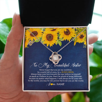 Love Knot Necklace | Personalized To My Beautiful Sister Necklace From Sister Brother Be A Sunflower My Sunshine Sister Birthday Christmas Customized Gift Box Message Card | siriusteestore