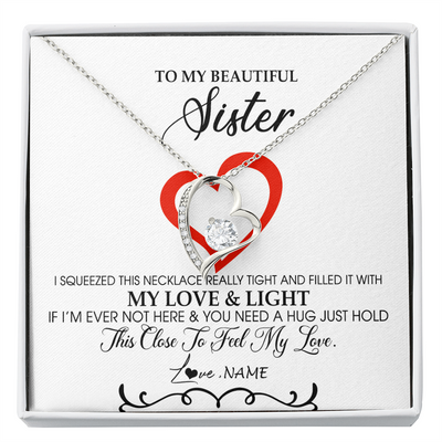 Forever Love Necklace | Personalized To My Beautiful Sister Necklace From Sister Brother Filled With My Love and Light Sister Pendant Jewelry Birthday Christmas Customized Message Card | siriusteestore