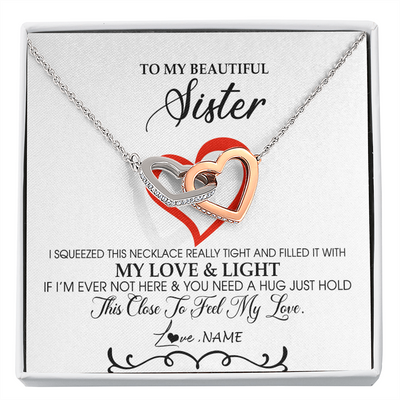 Interlocking Hearts Necklace | Personalized To My Beautiful Sister Necklace From Sister Brother Filled With My Love and Light Sister Pendant Jewelry Birthday Christmas Customized Message Card | siriusteestore