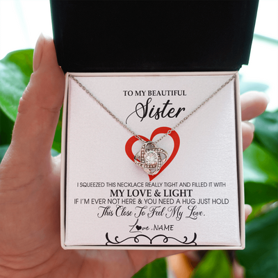 Love Knot Necklace | Personalized To My Beautiful Sister Necklace From Sister Brother Filled With My Love and Light Sister Pendant Jewelry Birthday Christmas Customized Message Card | siriusteestore