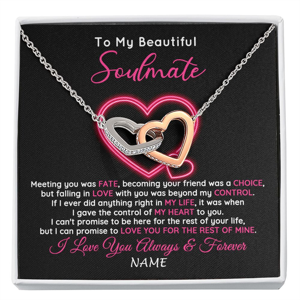 Interlocking Hearts Necklace | Personalized To My Beautiful Soulmate Necklace From Husband Falling In Love Wife Birthday Valentines Day Christmas Jewelry Customized Gift Box Message Card | siriusteestore