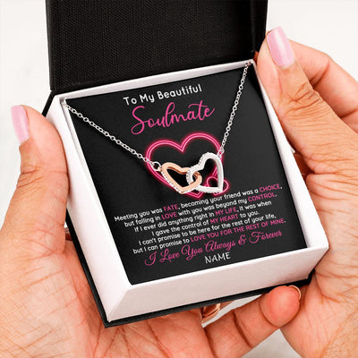 Interlocking Hearts Necklace | Personalized To My Beautiful Soulmate Necklace From Husband Falling In Love Wife Birthday Valentines Day Christmas Jewelry Customized Gift Box Message Card | siriusteestore