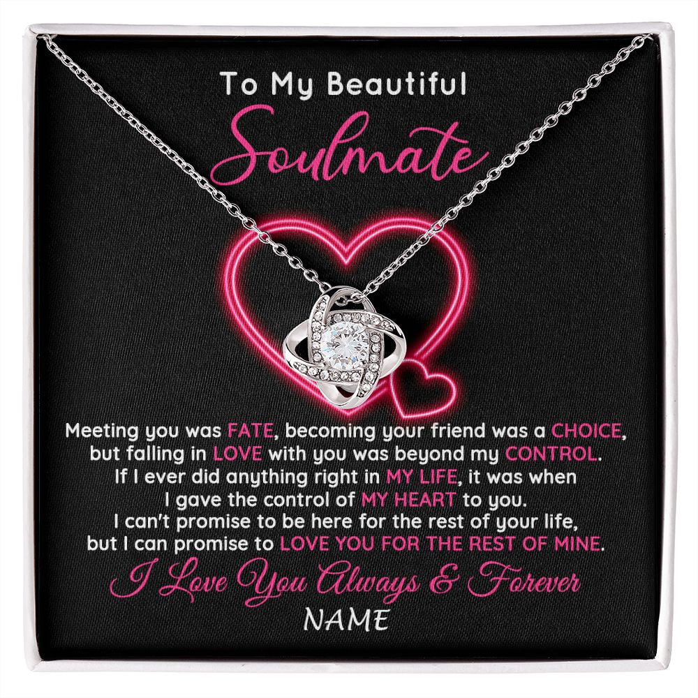 Love Knot Necklace | Personalized To My Beautiful Soulmate Necklace From Husband Falling In Love Wife Birthday Valentines Day Christmas Jewelry Customized Gift Box Message Card | siriusteestore