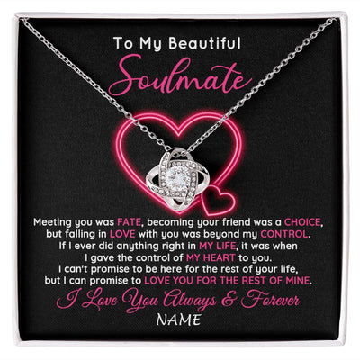 Love Knot Necklace | Personalized To My Beautiful Soulmate Necklace From Husband Falling In Love Wife Birthday Valentines Day Christmas Jewelry Customized Gift Box Message Card | siriusteestore