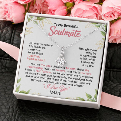 Alluring Beauty Necklace | Personalized To My Beautiful Soulmate Necklace From Husband Hand In Hand Wife Birthday Anniversary Valentines Day Jewelry Customized Gift Box Message Card | siriusteestore