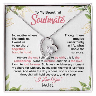 Forever Love Necklace | Personalized To My Beautiful Soulmate Necklace From Husband Hand In Hand Wife Birthday Anniversary Valentines Day Jewelry Customized Gift Box Message Card | siriusteestore