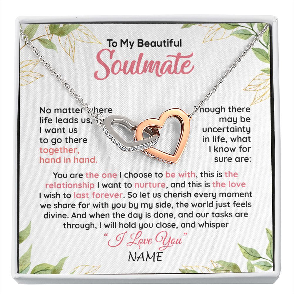 Interlocking Hearts Necklace | Personalized To My Beautiful Soulmate Necklace From Husband Hand In Hand Wife Birthday Anniversary Valentines Day Jewelry Customized Gift Box Message Card | siriusteestore