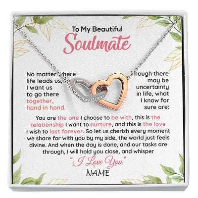 Interlocking Hearts Necklace | Personalized To My Beautiful Soulmate Necklace From Husband Hand In Hand Wife Birthday Anniversary Valentines Day Jewelry Customized Gift Box Message Card | siriusteestore
