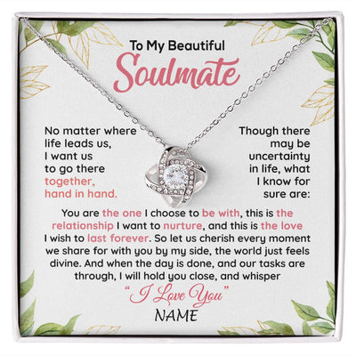 Love Knot Necklace | Personalized To My Beautiful Soulmate Necklace From Husband Hand In Hand Wife Birthday Anniversary Valentines Day Jewelry Customized Gift Box Message Card | siriusteestore