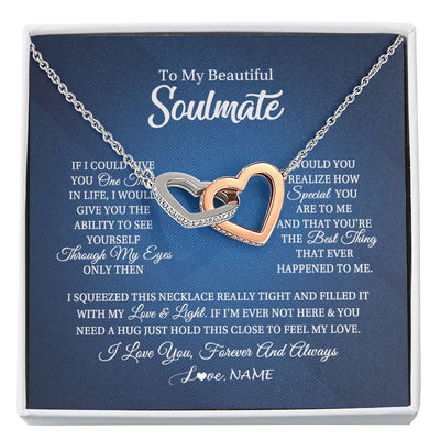 Interlocking Hearts Necklace | Personalized To My Beautiful Soulmate Necklace From Husband Hold This Close My Love Future Wife Birthday Valentine Christmas Customized Gift Box Message Card | siriusteestore