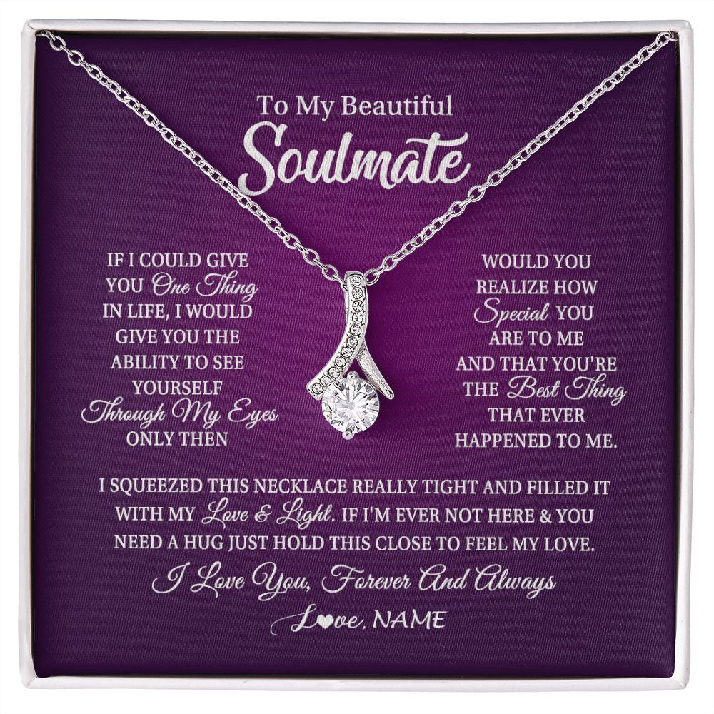 Alluring Beauty Necklace | Personalized To My Beautiful Soulmate Necklace From Husband I Love You Future Wife Birthday Valentines Day Christmas Customized Gift Box Message Card | siriusteestore
