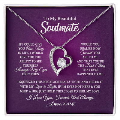 Forever Love Necklace | Personalized To My Beautiful Soulmate Necklace From Husband I Love You Future Wife Birthday Valentines Day Christmas Customized Gift Box Message Card | siriusteestore