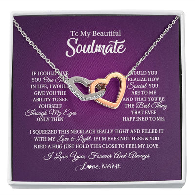 Interlocking Hearts Necklace | Personalized To My Beautiful Soulmate Necklace From Husband I Love You Future Wife Birthday Valentines Day Christmas Customized Gift Box Message Card | siriusteestore