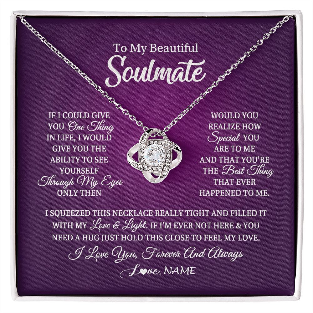 Love Knot Necklace | Personalized To My Beautiful Soulmate Necklace From Husband I Love You Future Wife Birthday Valentines Day Christmas Customized Gift Box Message Card | siriusteestore