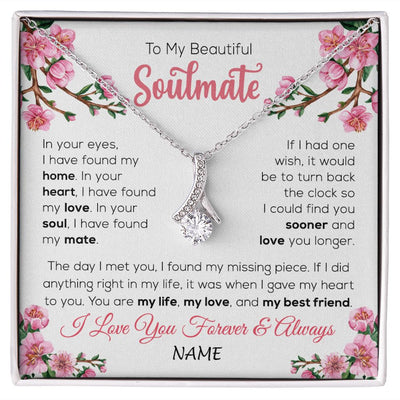 Alluring Beauty Necklace | Personalized To My Beautiful Soulmate Necklace From Husband Love You Longer Wife Birthday Anniversary Wedding Valentines Day Customized Gift Box Message Card | siriusteestore