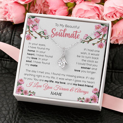 Alluring Beauty Necklace | Personalized To My Beautiful Soulmate Necklace From Husband Love You Longer Wife Birthday Anniversary Wedding Valentines Day Customized Gift Box Message Card | siriusteestore