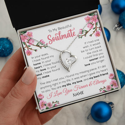 Forever Love Necklace | Personalized To My Beautiful Soulmate Necklace From Husband Love You Longer Wife Birthday Anniversary Wedding Valentines Day Customized Gift Box Message Card | siriusteestore