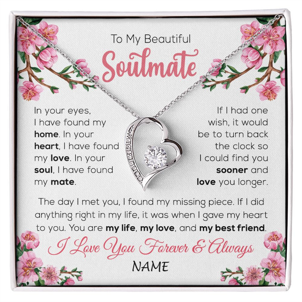 Forever Love Necklace | Personalized To My Beautiful Soulmate Necklace From Husband Love You Longer Wife Birthday Anniversary Wedding Valentines Day Customized Gift Box Message Card | siriusteestore