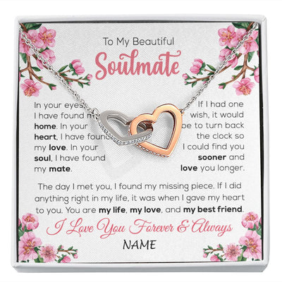 Interlocking Hearts Necklace | Personalized To My Beautiful Soulmate Necklace From Husband Love You Longer Wife Birthday Anniversary Wedding Valentines Day Customized Gift Box Message Card | siriusteestore