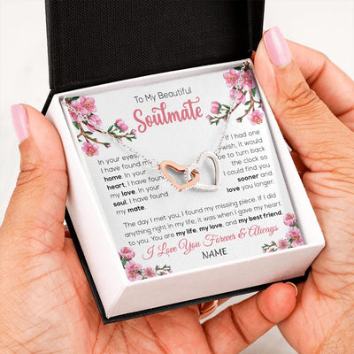 Interlocking Hearts Necklace | Personalized To My Beautiful Soulmate Necklace From Husband Love You Longer Wife Birthday Anniversary Wedding Valentines Day Customized Gift Box Message Card | siriusteestore