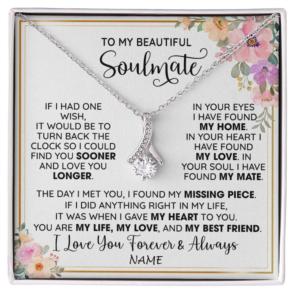 Alluring Beauty Necklace | Personalized To My Beautiful Soulmate Necklace From Husband My Life My Love Wife Romantic Birthday Anniversary Christmas Customized Gift Box Message Card | siriusteestore