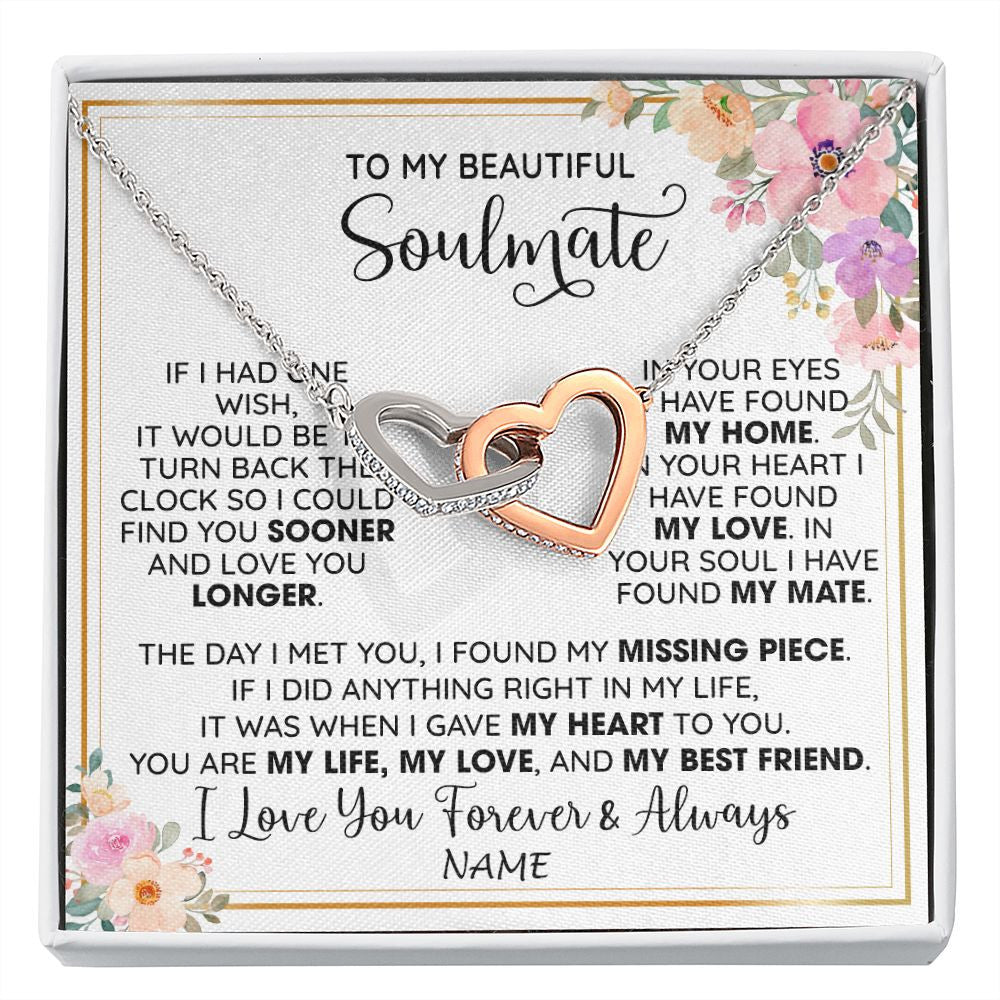 Interlocking Hearts Necklace | Personalized To My Beautiful Soulmate Necklace From Husband My Life My Love Wife Romantic Birthday Anniversary Christmas Customized Gift Box Message Card | siriusteestore