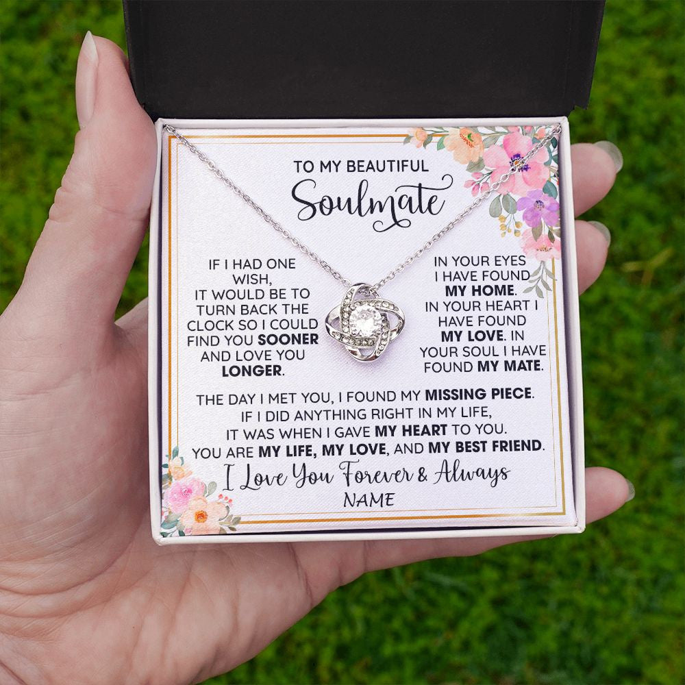 Love Knot Necklace | Personalized To My Beautiful Soulmate Necklace From Husband My Life My Love Wife Romantic Birthday Anniversary Christmas Customized Gift Box Message Card | siriusteestore