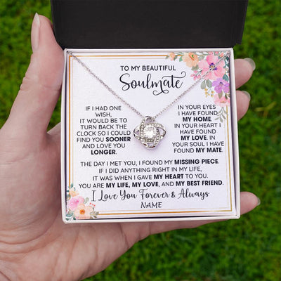 Love Knot Necklace | Personalized To My Beautiful Soulmate Necklace From Husband My Life My Love Wife Romantic Birthday Anniversary Christmas Customized Gift Box Message Card | siriusteestore